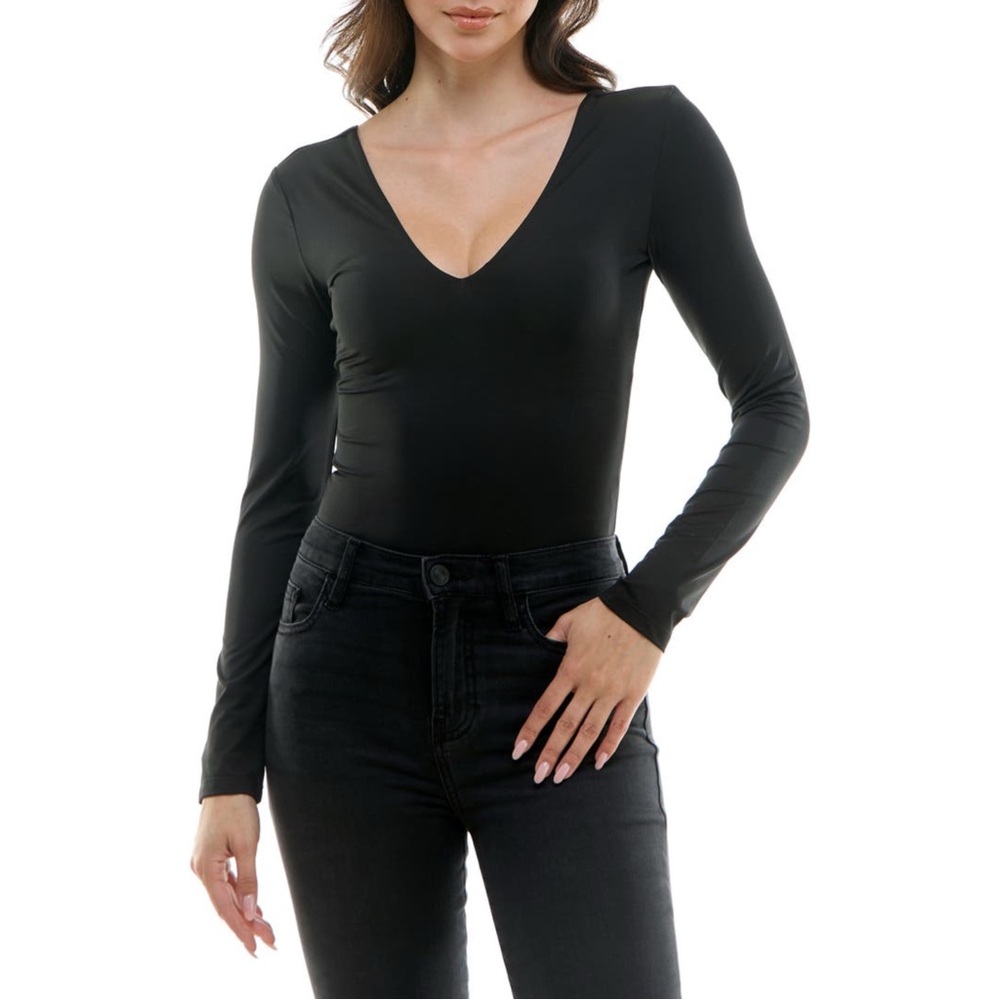 Urban Social Black Double V-Neck Long Sleeve Top Women's Size XS